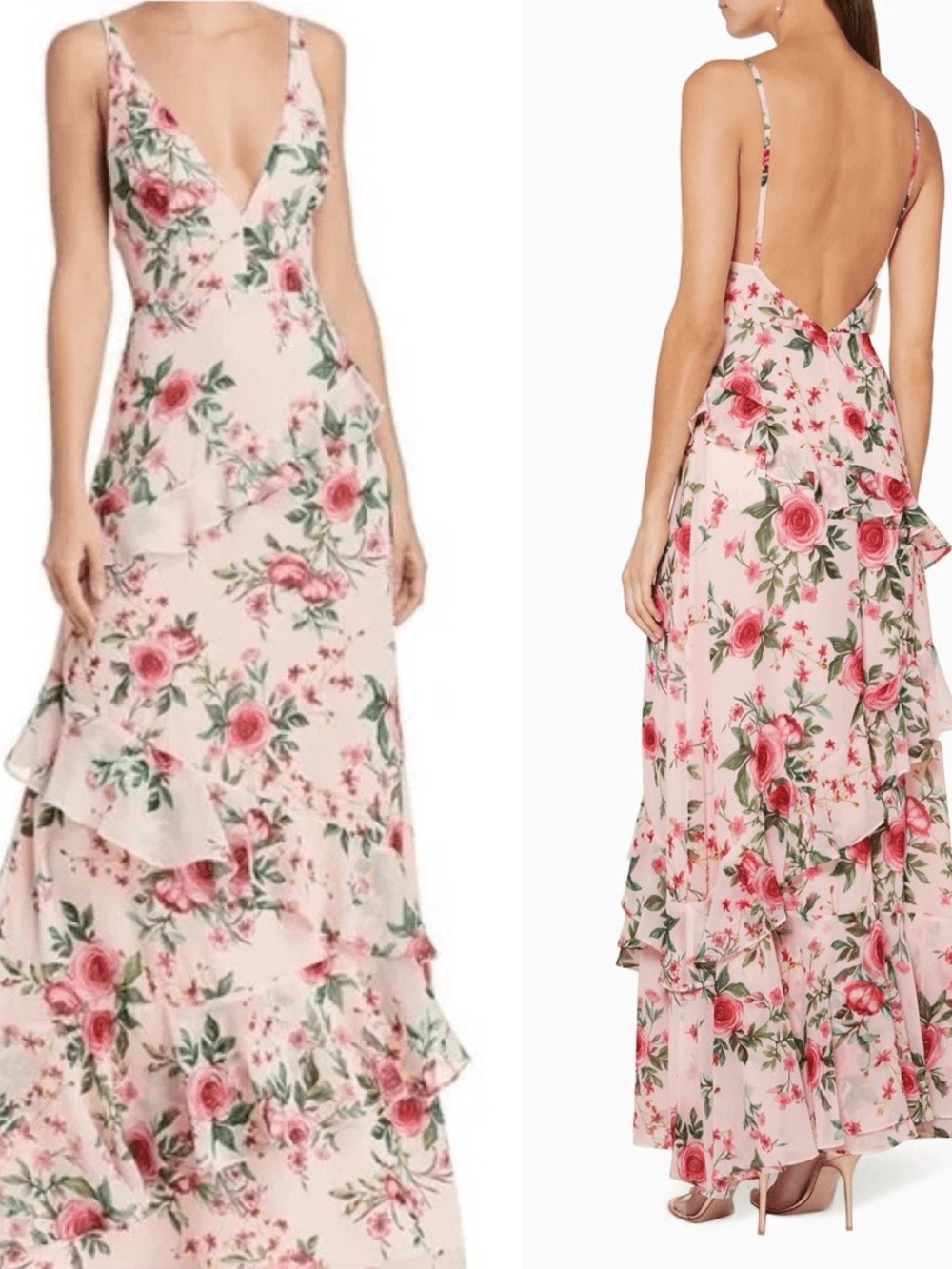 Fame & Partners Floral Ruffle Maxi Dress Size 10